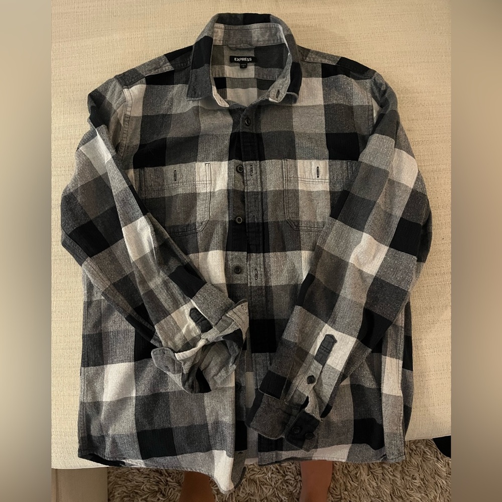 Express Monochrome Plaid Button Up Shirt